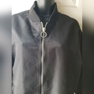 Rachel Zoe Black Bomber Jacket Zip Front Lightweight Minimalist M